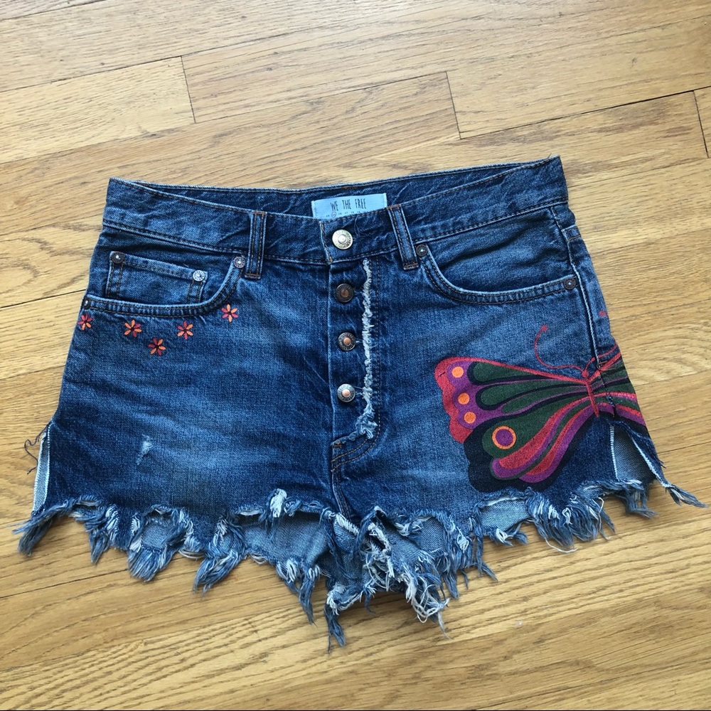 Free People Butterfly Painted Jean Shorts
